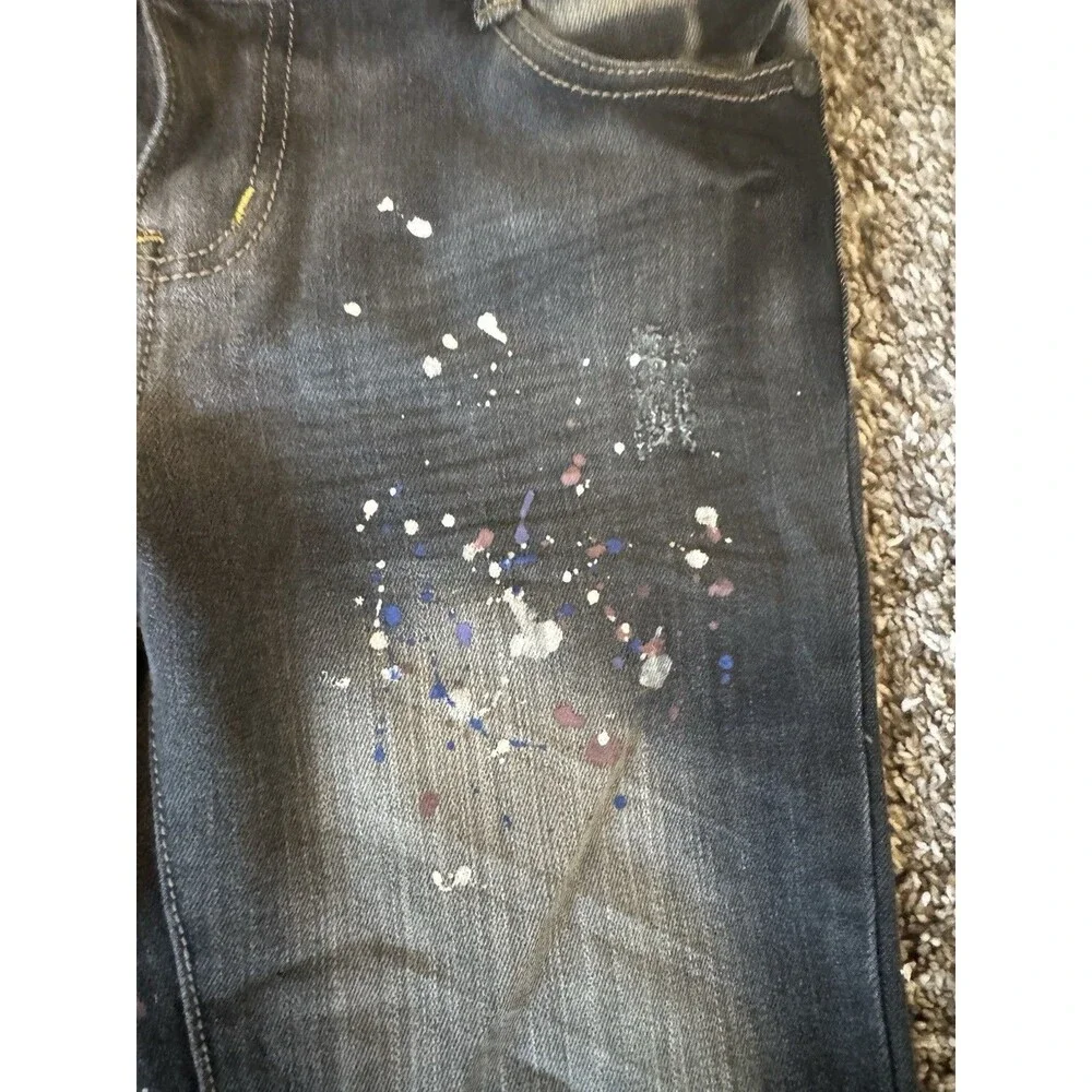 THRILL Girls Size 16 Black Jeans Distressed Paint Splatter Y2K Straight Leg
